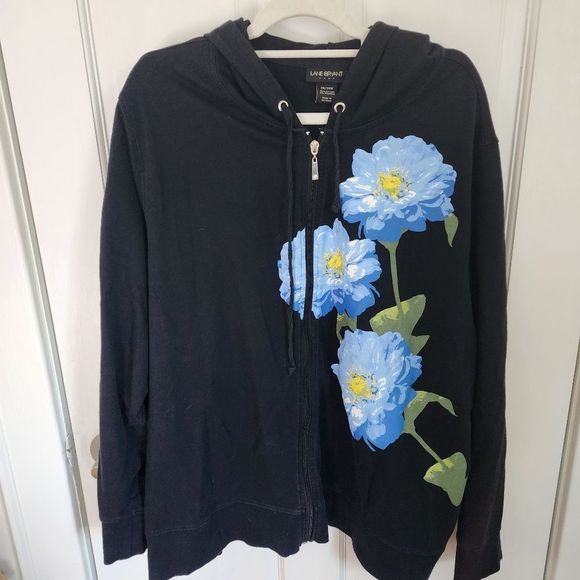 Lane Bryant Tops - Lane Bryant Plus Size Full Zip Hoodie Sweatshirt Blue Floral Flowers Size 26/28W